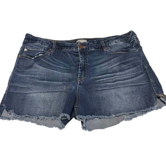 Dear John Pants - Dear John Denim Shorts Womens 33 Blue Mid Rise Stretch Raw Hem Casual